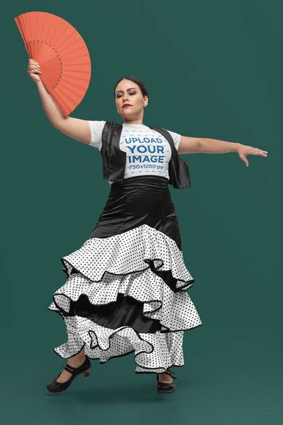 Placeit Bella Canvas Tee Mockup Of A Flamenco Dancer Holding A Hand Fan