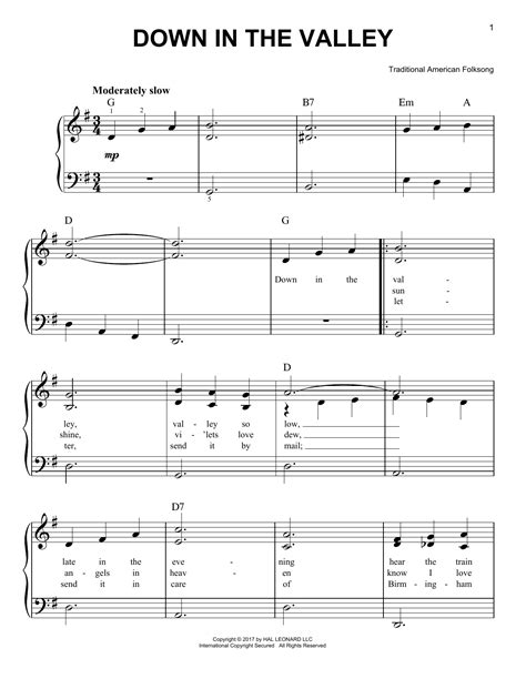 Down In The Valley By Traditional American Folksong Sheet Music For