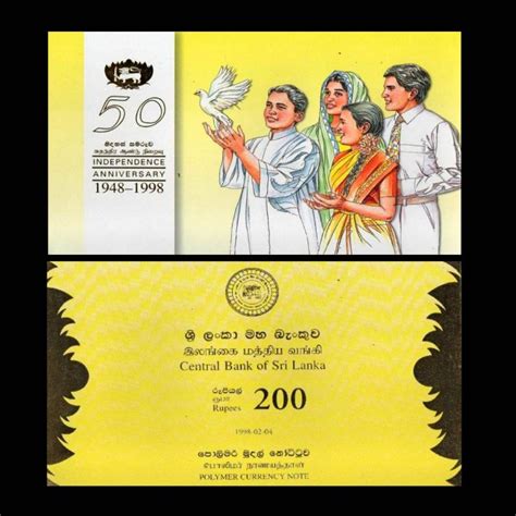 Jual Uang Sri Lanka 200 Rupees 1998 Unc Polymer Commemorative Dalam