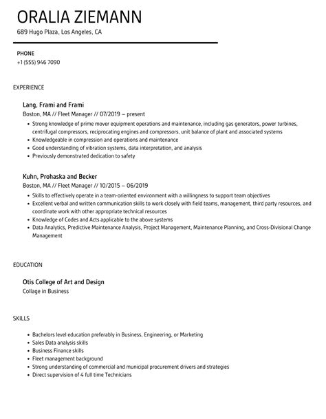 Fleet Manager Resume Samples Velvet Jobs