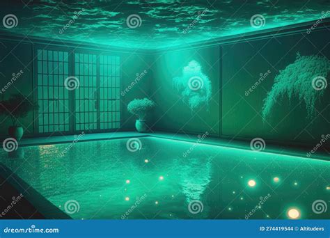 Swimming Pool with Illuminated Underwater Lights, Creating a Magical ...