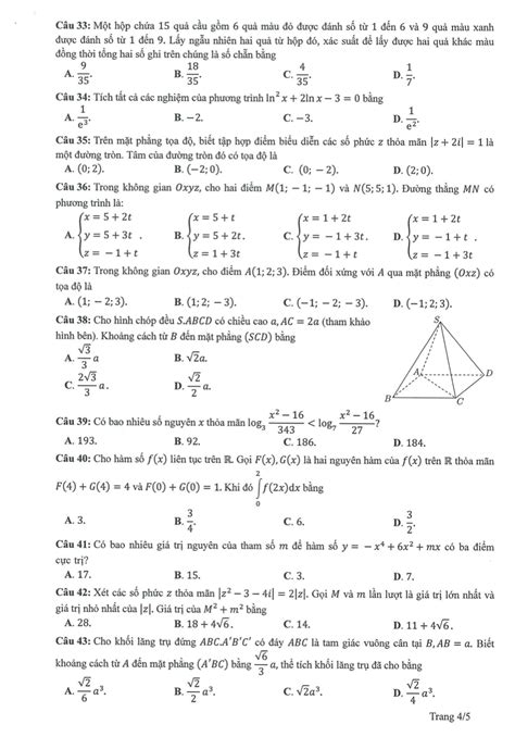 Đề Tham Khảo Môn Toán Thi Tốt Nghiệp Thpt Năm 2023