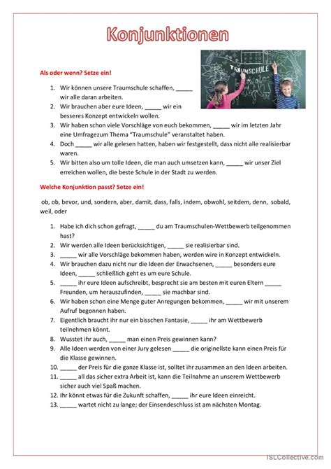 Konjunktionen Allgemeine Deutsch Daf Arbeitsbl Tter Pdf Doc