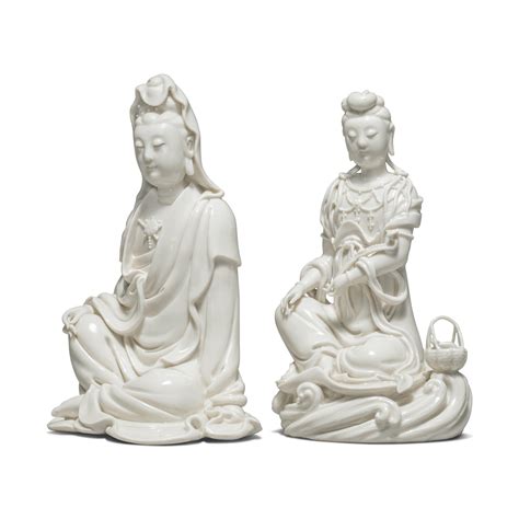 Two Dehua Figures Of Seated Guanyin 20th Century The Hundred