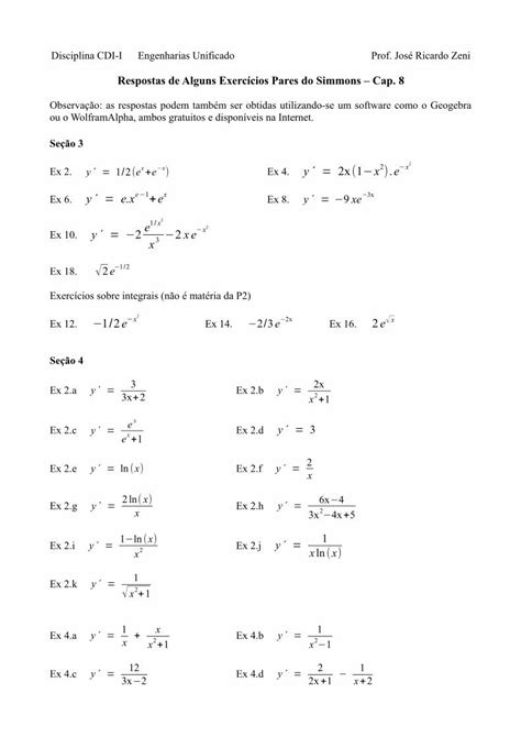 Pdf Respostas De Alguns Exercícios Pares Do Simmons Cap 8