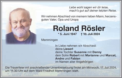 Traueranzeigen von Roland Rösler Augsburger Allgemeine Zeitung