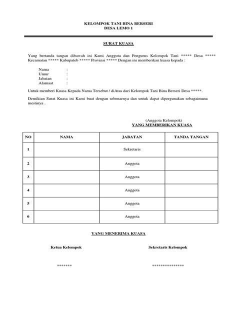Surat Kuasa Dari Kelompok Tani Pdf