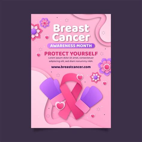 Free Vector Paper Style Vertical Poster Template For Breast Cancer