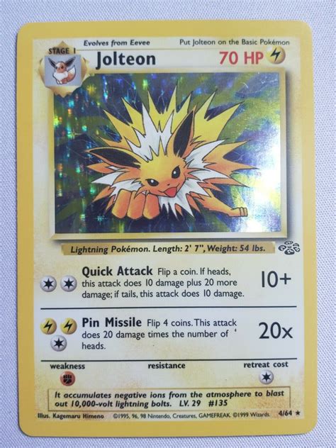 Jolteon 20 64 Jungle Set Rare Non Holo 1999 Vintage Pokemon Card Values