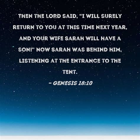 Genesis 18:10 Then the LORD said, "I will surely return to you at this time next year, and your ...