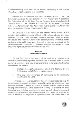 CHEd Memorandum Order No 20 S2013 General Education Curriculum PDF