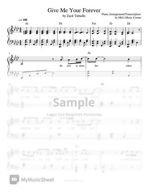 Zack Tabudlo Give Me Your Forever Piano Sheet Music Sheets By Mel S Music Corner