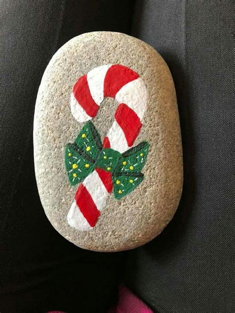 Candy Cane Holiday Christmas Painted Rock