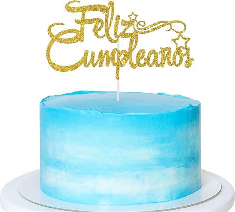 Gold Glitter Feliz Cumpleaños Cake Topper Spanish Happy Birthday Sign