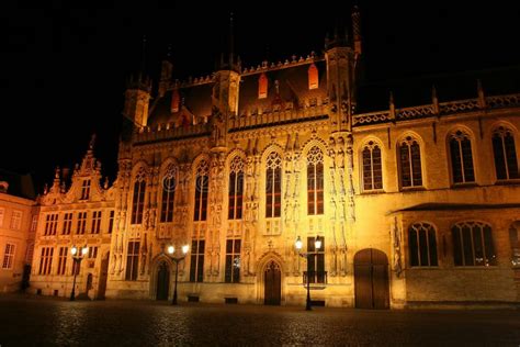 City Hall, Bruges, Belgium, At Night Stock Photo - Image of dark, brick ...