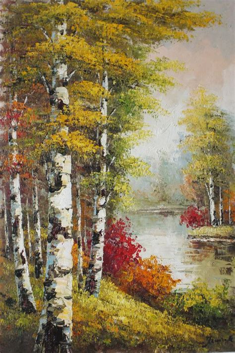 a-art_eu Obraz olejny 61x91cm Pejzaż Brzozy Las | Landscape paintings ...