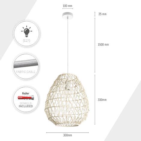 Paco Home Luminaria Suspensión Bambú Comedor Cesto Colgante Papel Fibra