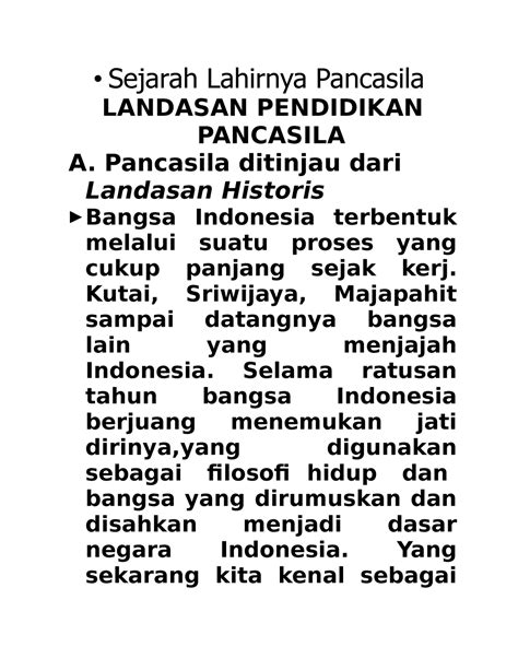 Sejarah Lahirnya Pancasila Sejarah Lahirnya Pancasila Landasan Pendidikan Pancasila A