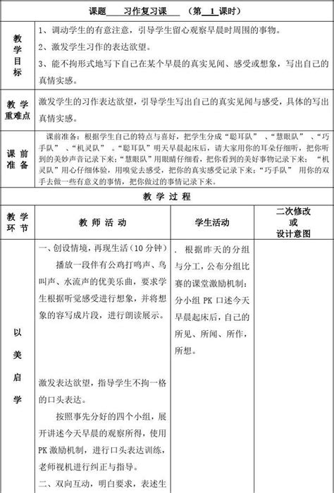 教案空白表格模板 word文档在线阅读与下载 免费文档