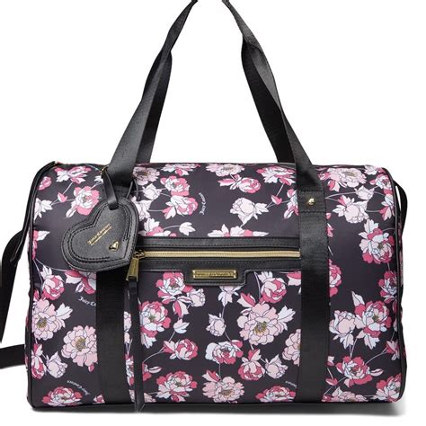 Juicy Couturerose Floral Black Duffle Travel Bag Rolling Duffle Bag