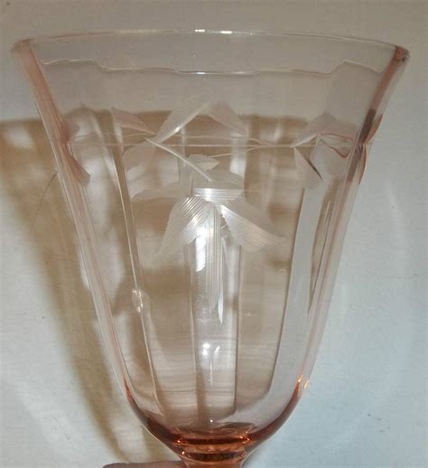 2 Vintage Etched Leaves Pink Depression Stemmed Wine Glasseswater Goblets Set 1734416213