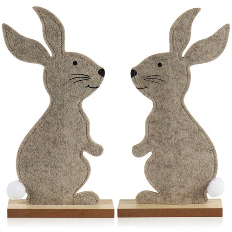 Amazon De Osterhasen Deko Gro Filz Osterdeko Holz Figuren Hase