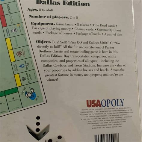 Hasbro Games Vintage Monopoly Dallas Edition Cowboys Texas Stadium