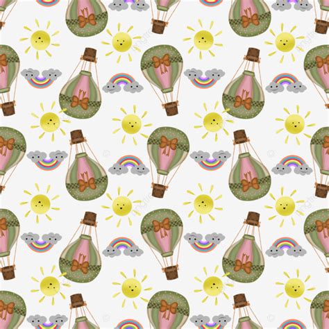 Hot Air Balloons PNG Transparent Cute Hand Drawn Hot Air Balloon Seamless Pattern Hot Air