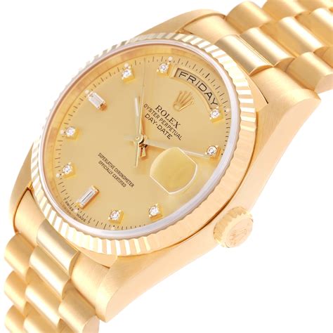 Rolex President Day Date 36mm Yellow Gold Diamond Mens Watch 18238