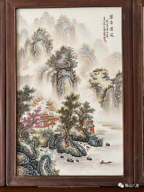 精品赏析—张志汤山水瓷板画四条屏作品