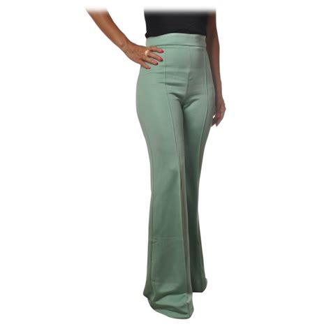 Elisabetta Franchi High Waisted Wide Leg Trousers Tiffany Green