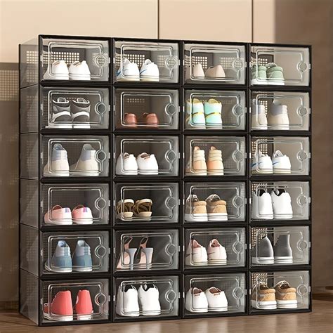 Pcs Transparent Foldable Stackable Shoe Boxes With Lid Space