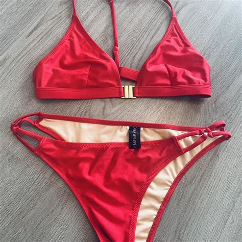 MinkPink Swimwear Ruby Red Bikini Set Top And Botton Depop