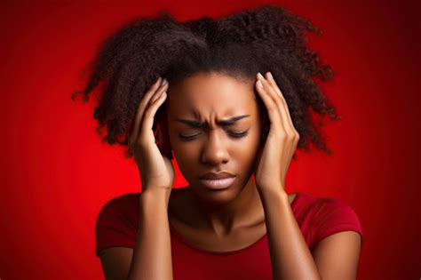 Premium Photo Black Woman Model With Stress And A Headache Holding