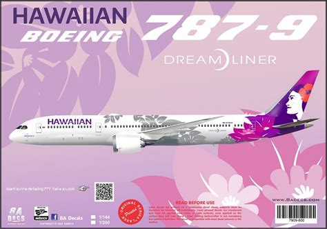 8aDecs Decals Catalogue HAWAIIAN BOEING 787 9 DECALSET