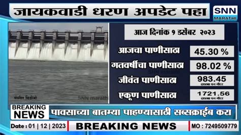 जायकवाडी धरण अपडेट पहा Snn Marathi । Jayakwadi Dam Youtube