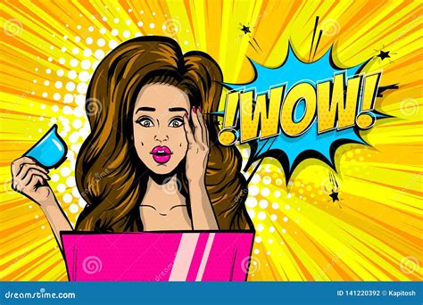 Wow Face Woman Pop Art Sale Advertise Stock Vector Illustration Of