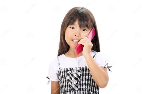 Little Asian Girl Calling By Phone Stock Photo Image Of Chinese