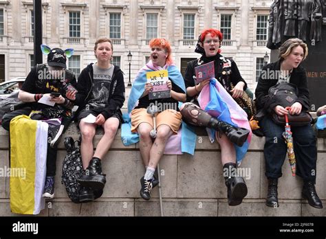 Pro Trans Rights Activists And Protesters Demonstrated Opposite Downing Street To Stand Up For