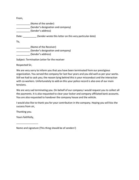 Not A Good Fit Termination Letter Sample