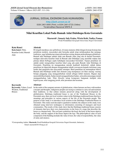 Pdf Nilai Kearifan Lokal Pada Rumah Adat Dulohupa Kota Gorontalo