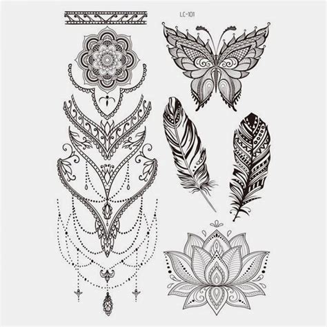 Black Feather Mandala Flower Temporary Tattoo Sticker Waterproof Body