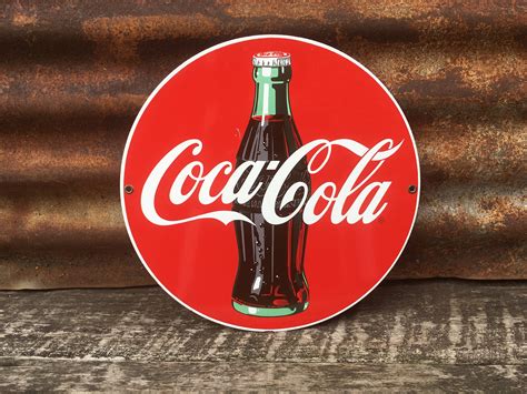 Vintage Coca Cola Porcelain Sign Coke Sign Round Ice Cold Coke Etsy Uk