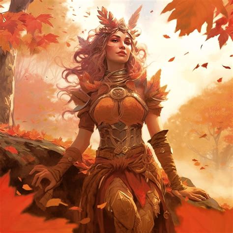 Autumn Eladrin With Red Hair And A Leaf Crown