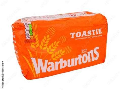 Warburtons Toastie 800g Thick Sliced Soft White Bread Loaf Wrapped In Wax Paper Packaging Stock