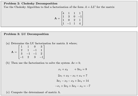 SOLVED Problem 2 Cholesky Decomposition Use The Cholesky Algorithm To