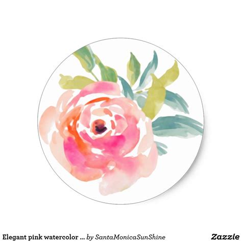 Elegant Pink Watercolor Roses Floral Classic Round Sticker In 2020 Watercolor