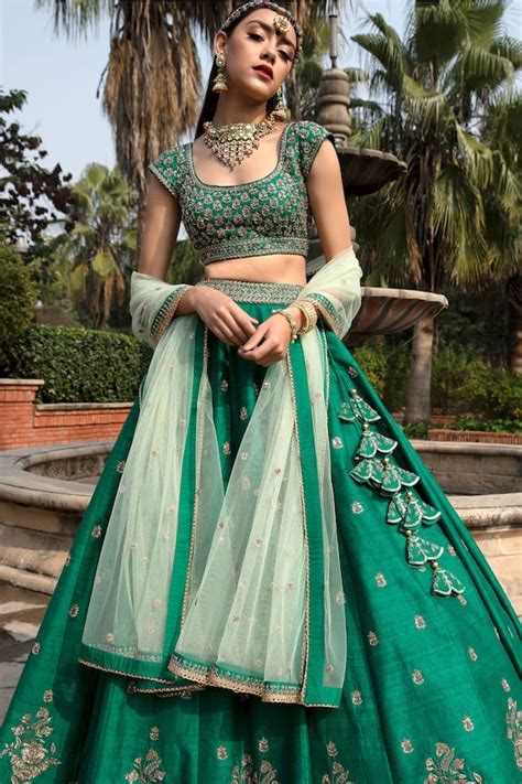 Buy Keerthi Kadire Green Silk Embroidered Lehenga Set Online Aza Fashions