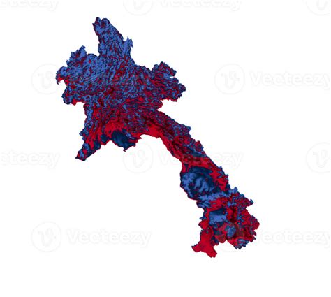 Laos Map With The Flag Colors Blue And Red Shaded Relief Map 3d