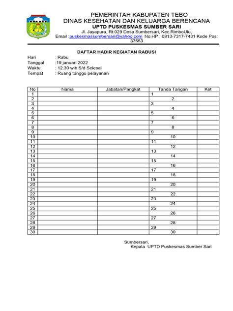 daftar hadir pertemuan rapat